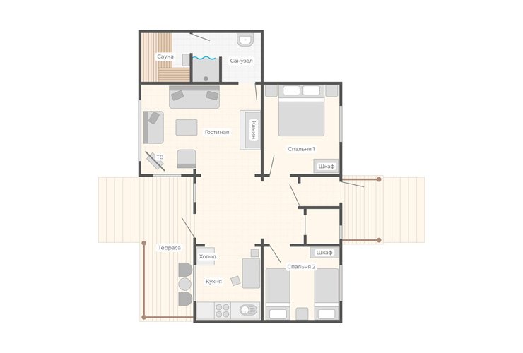 Коттедж 4-местный №3 (Умиротворение и уют: река, камин, сауна)