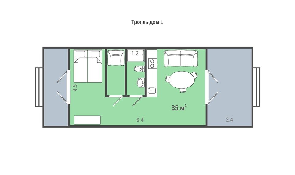 Дом 2-местный 2-комнатный (Тролль-дом M)