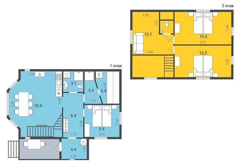 Коттедж 6-местный 3-комнатный (Фаворит)