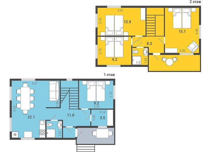Коттедж 8-местный 4-комнатный (Компания)