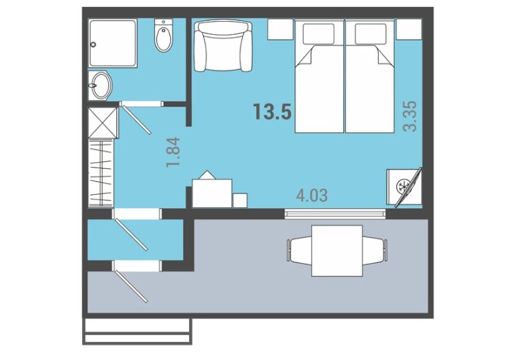 Стандартный Плюс 2-местный 1-комнатный